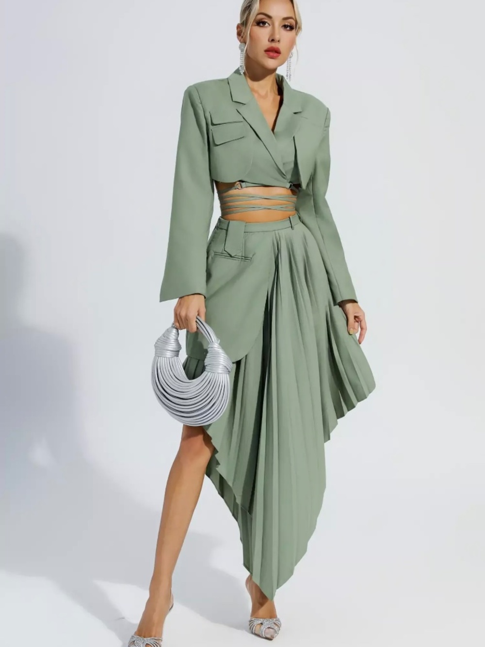 Myra Green Ruffle Blazer Set